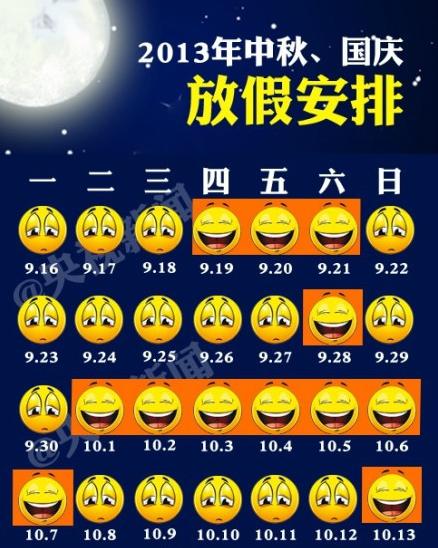 2013國(guó)慶放假安排，2013年十一放假安排，2013年國(guó)慶節(jié)放假安排